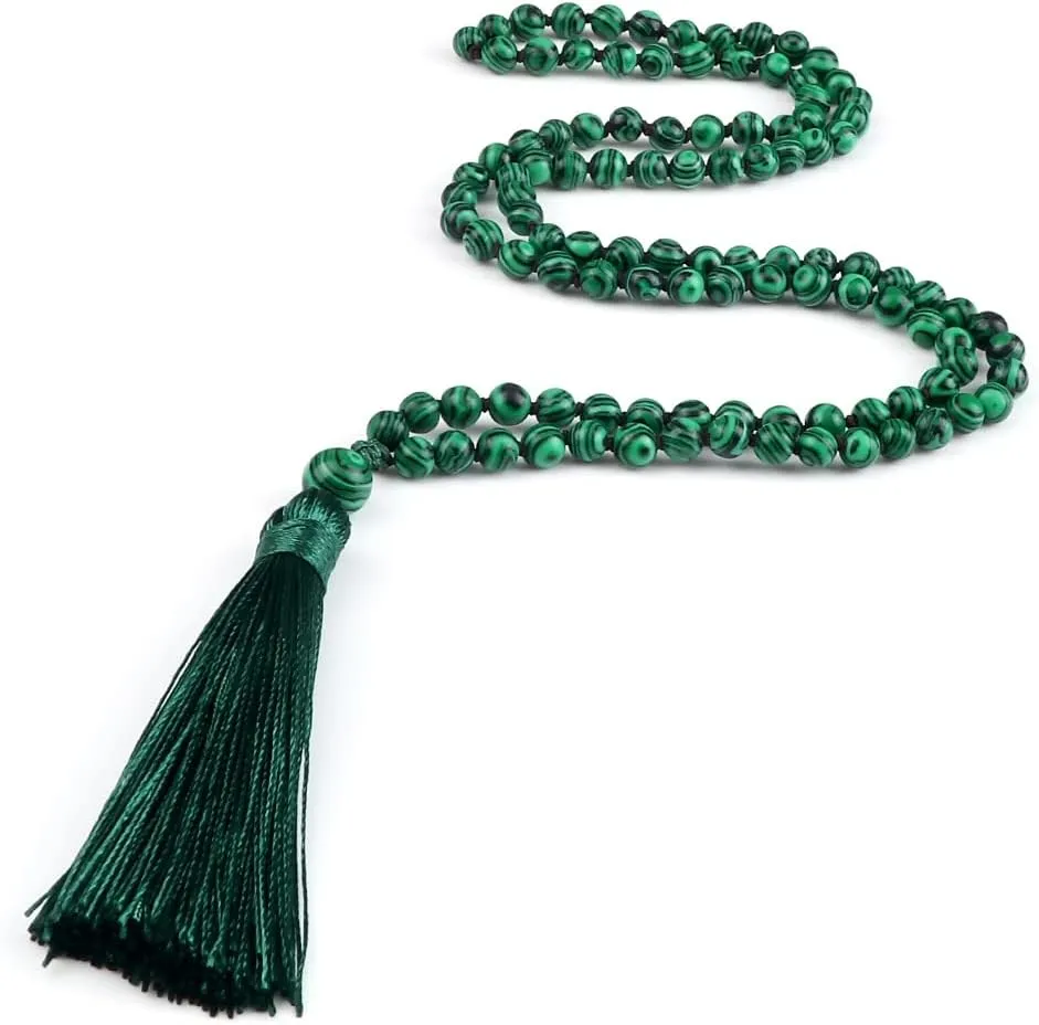 108 Beads Prayer Necklace Natural Green Stripe Onyx Stone Buddhist Buddha Meditation Bead Mala Necklace Women Men Jewelry Gifts PJ5AA (9)