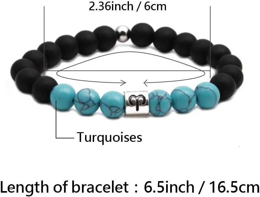 12 Constellations Zodiac Signs Turquoise Beaded Bracelets for Women Men Birthday Friendship Elastic Stretch Wrist Bracelets