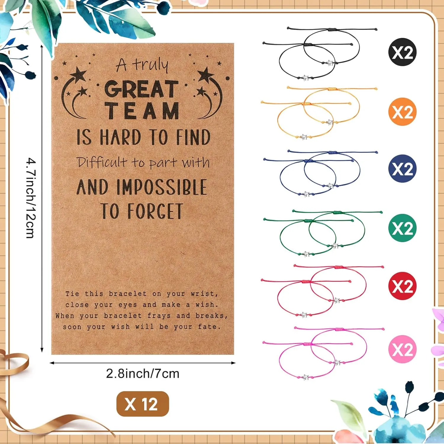12 Pcs Star Friendship Bracelet with Make a Wish Card Teamwork Bracelets Employee Appreciation Gifts Adjustable