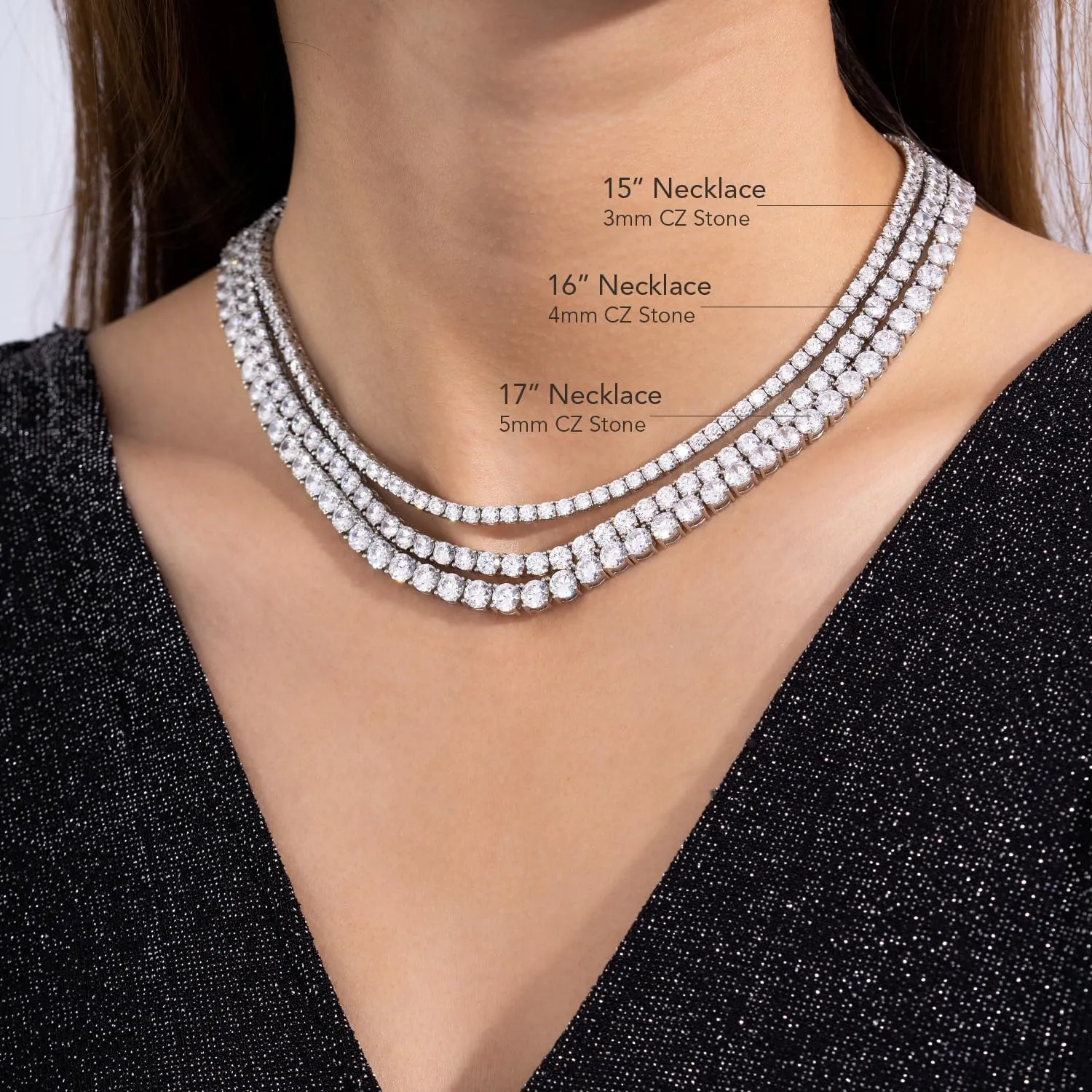 14K Gold or Rhodium Plated Tennis Necklace | Classic Necklace for Women and Men | 3mm-5mm Round Cut Cubic Zirconia CZ Simulated Diamond