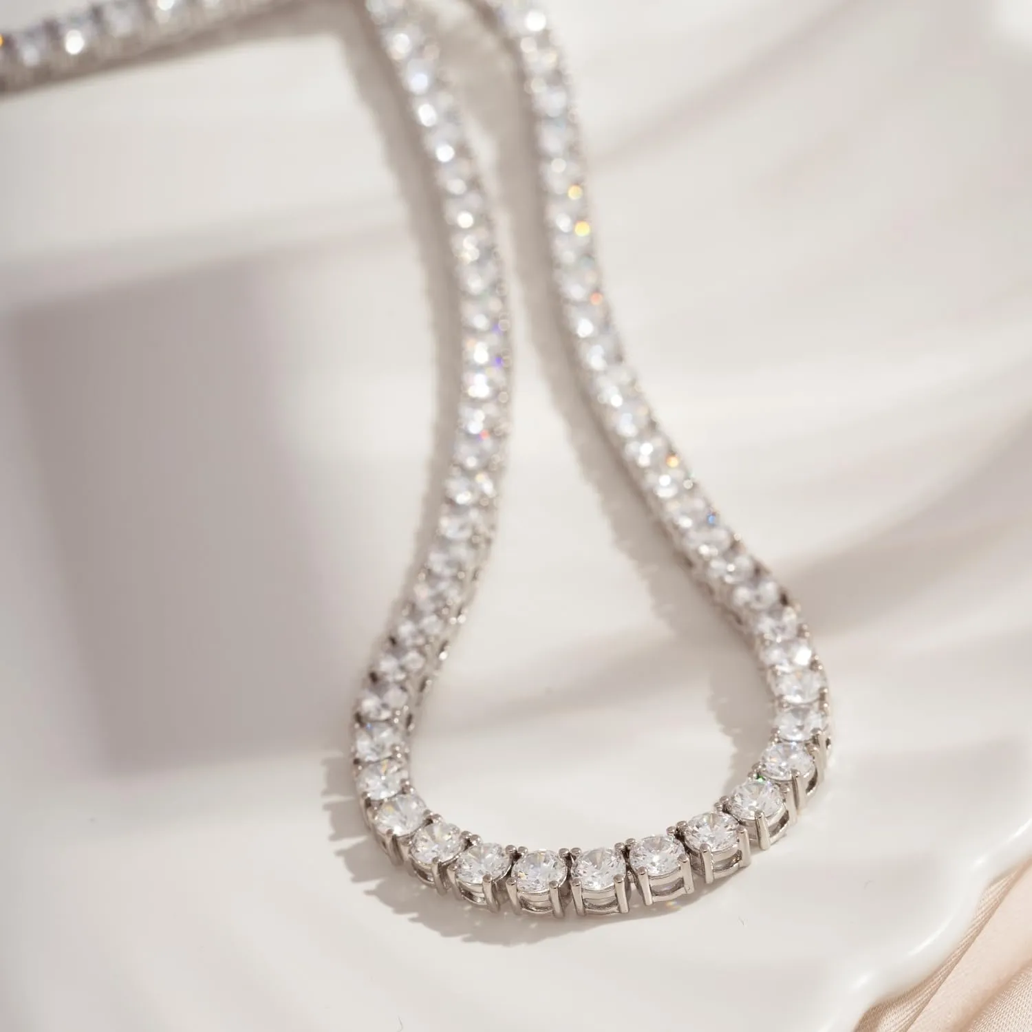 14K Gold or Rhodium Plated Tennis Necklace | Classic Necklace for Women and Men | 3mm-5mm Round Cut Cubic Zirconia CZ Simulated Diamond