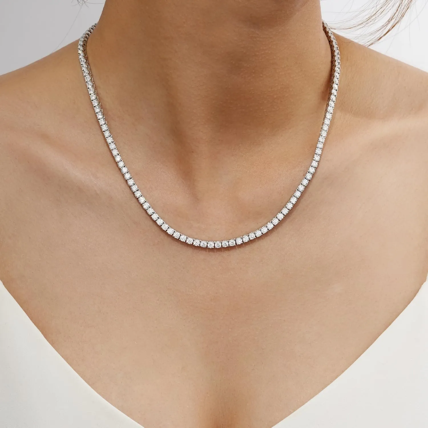 14K Gold or Rhodium Plated Tennis Necklace | Classic Necklace for Women and Men | 3mm-5mm Round Cut Cubic Zirconia CZ Simulated Diamond