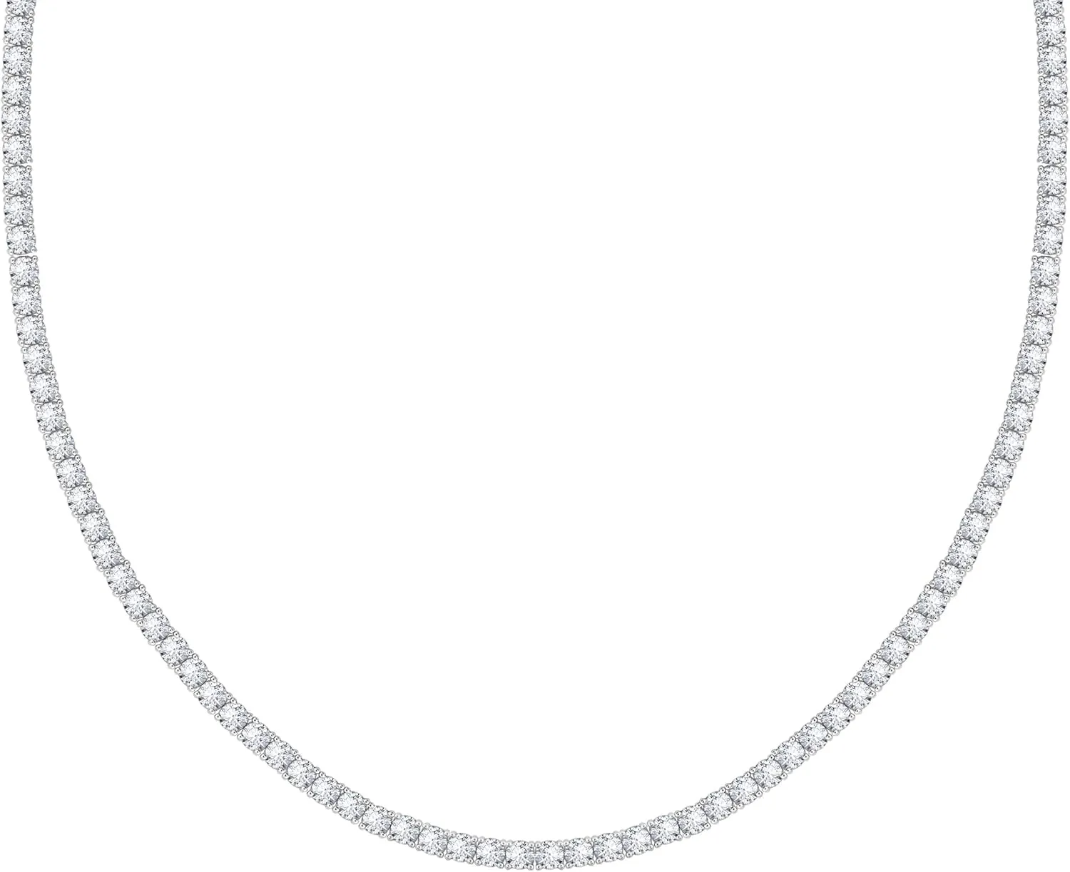 14K Gold or Rhodium Plated Tennis Necklace | Classic Necklace for Women and Men | 3mm-5mm Round Cut Cubic Zirconia CZ Simulated Diamond