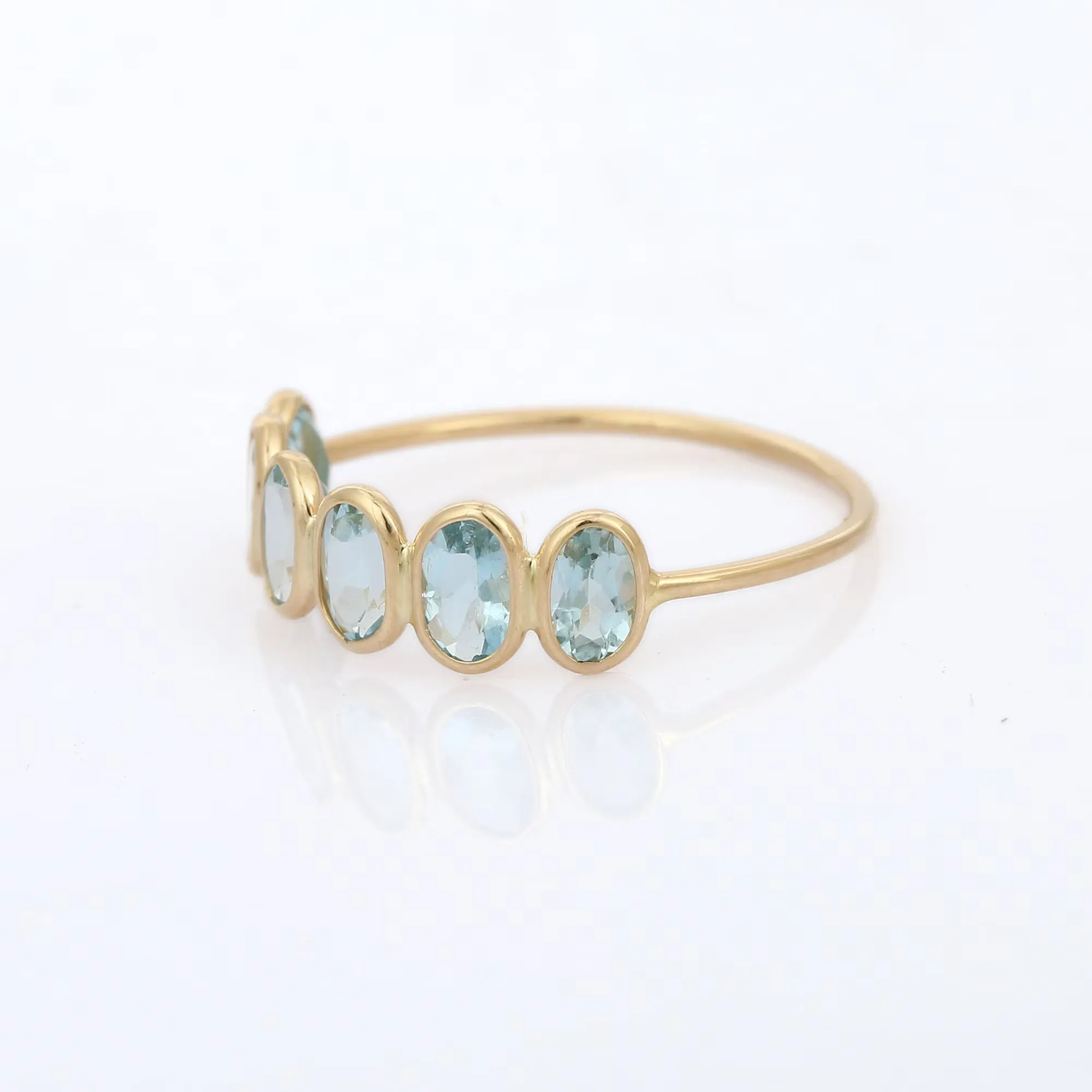 18K Bezel Set Aquamarine Half Eternity Band