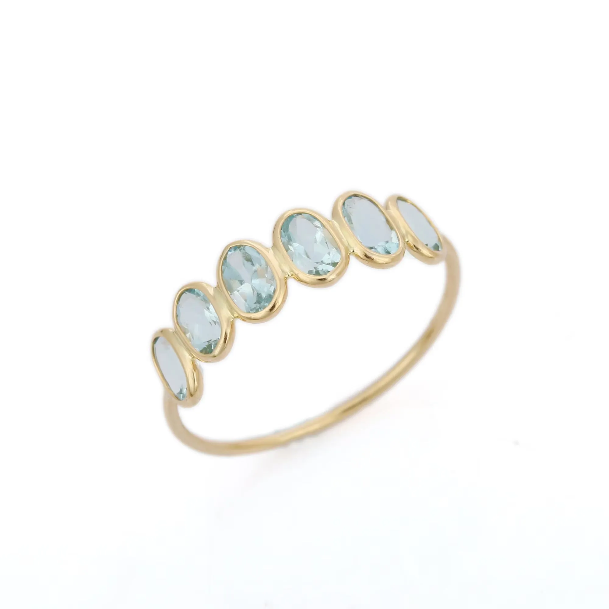 18K Bezel Set Aquamarine Half Eternity Band