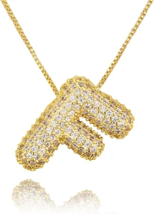 18K Bubble Letter Necklace Gold for Women, Initial Necklaces Rhinestone Chunky Bubble Letter Necklace as Birthday Gifts Charm Puff Name Pendant Alphabet Necklaces Non Tarnish Gold Plated Jewelry