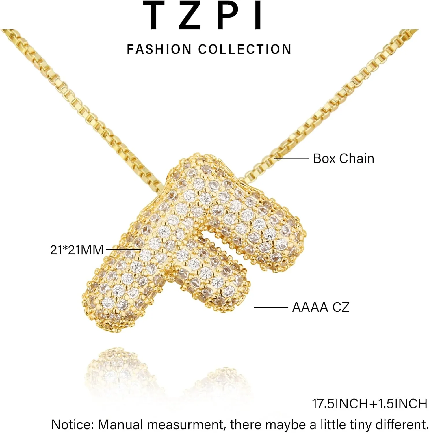 18K Bubble Letter Necklace Gold for Women, Initial Necklaces Rhinestone Chunky Bubble Letter Necklace as Birthday Gifts Charm Puff Name Pendant Alphabet Necklaces Non Tarnish Gold Plated Jewelry
