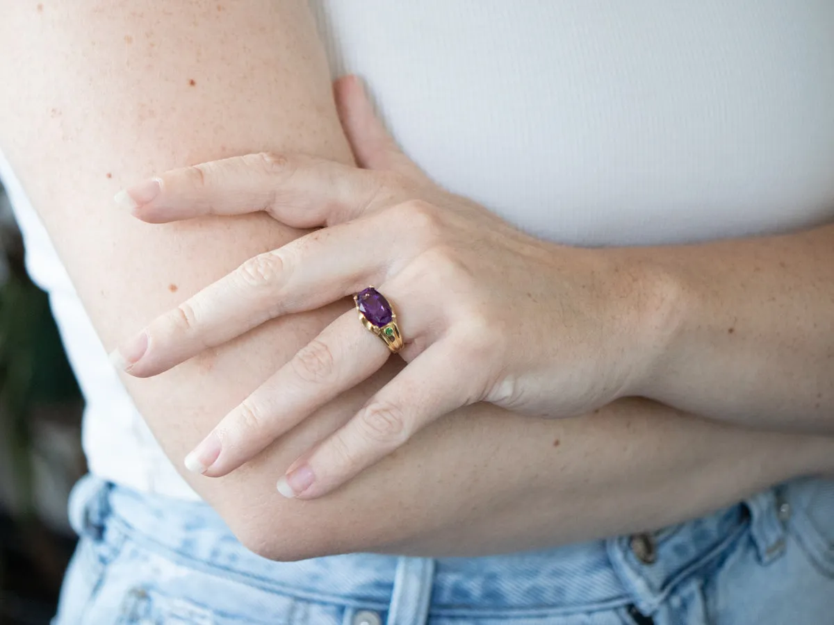 18K Gold Amethyst and Diopside Ring