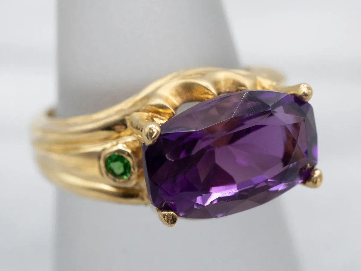 18K Gold Amethyst and Diopside Ring