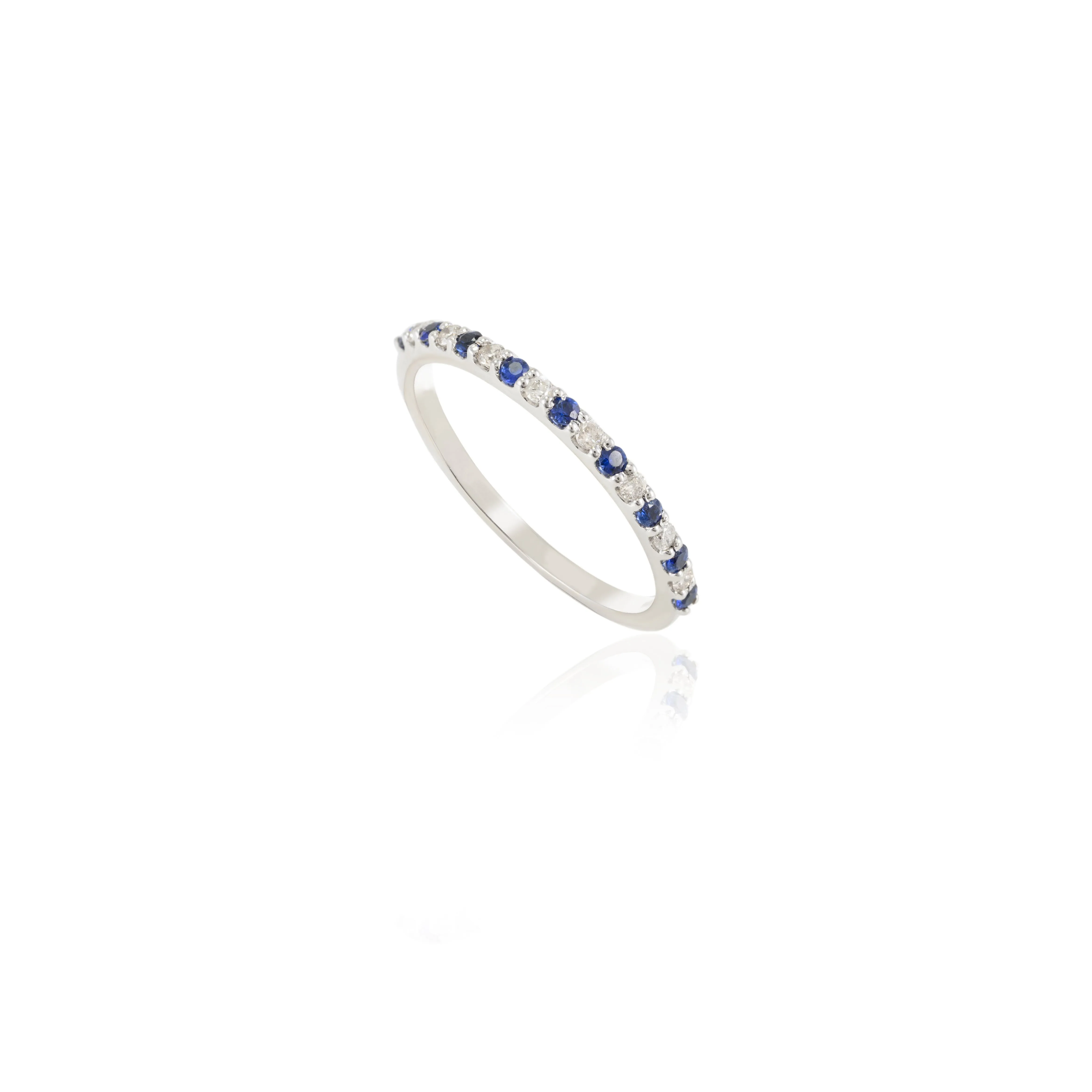 18K Gold Blue Sapphire Diamond Half Eternity Band