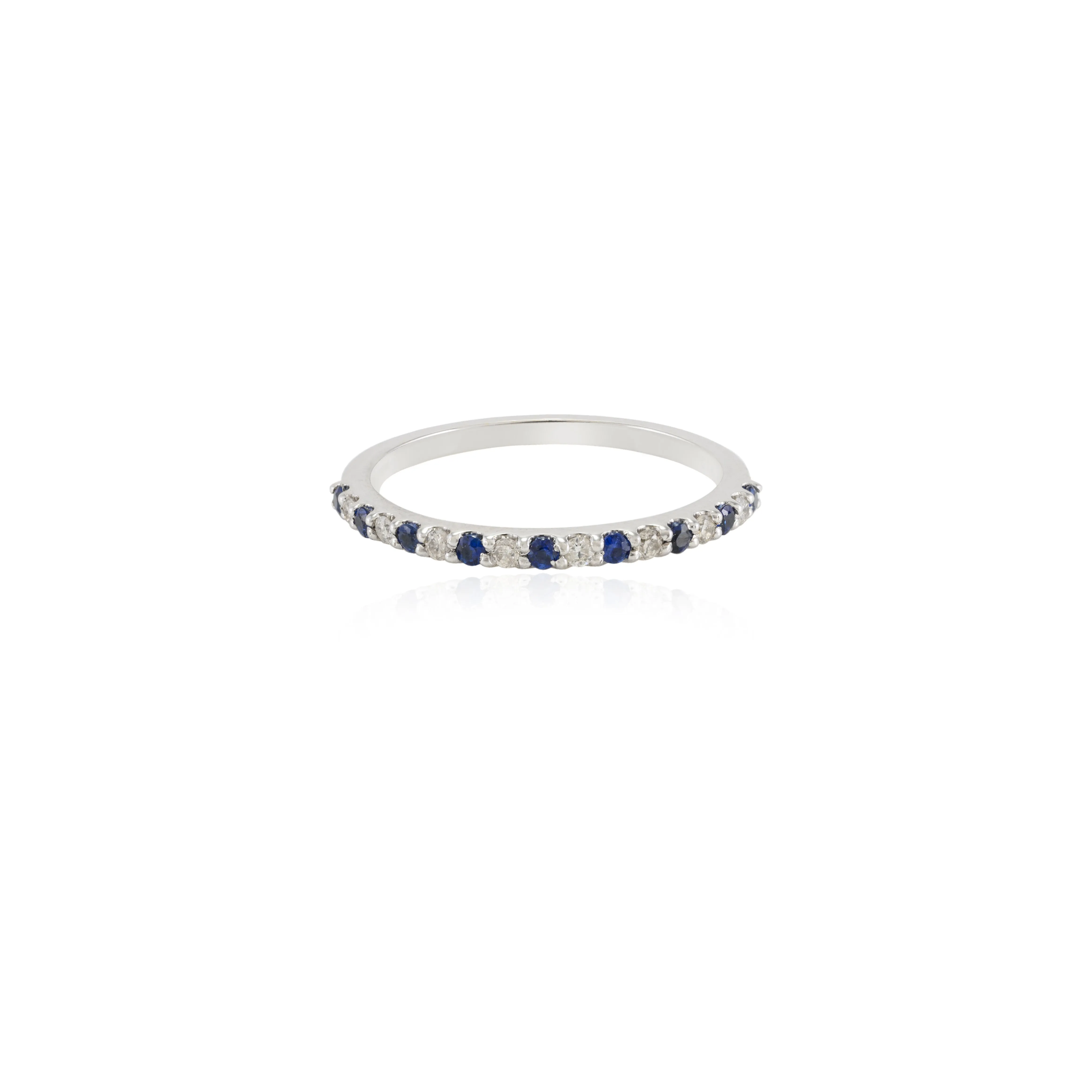 18K Gold Blue Sapphire Diamond Half Eternity Band