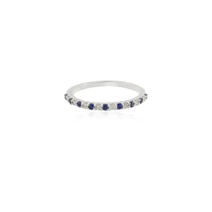 18K Gold Blue Sapphire Diamond Half Eternity Band