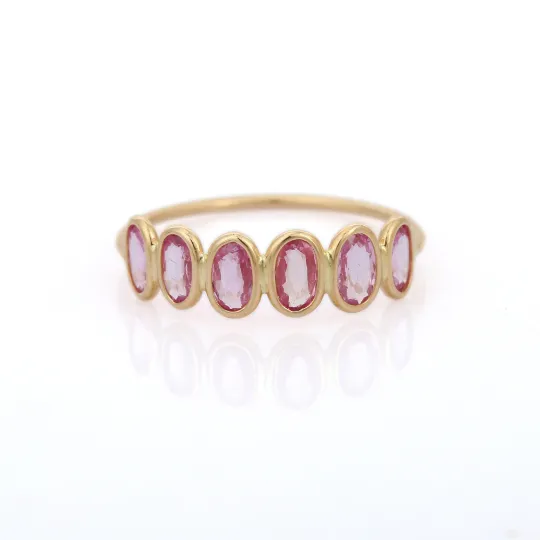 18K Gold Pink Sapphire Half Eternity Band