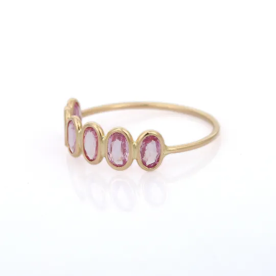 18K Gold Pink Sapphire Half Eternity Band