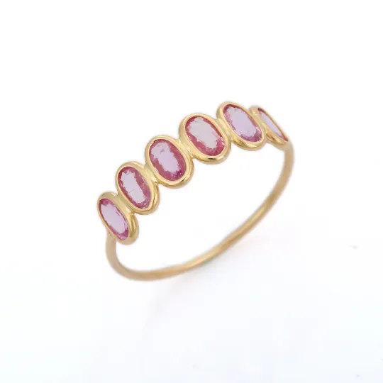 18K Gold Pink Sapphire Half Eternity Band