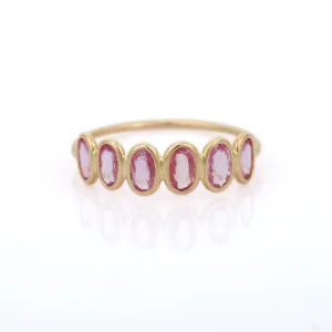 18K Gold Pink Sapphire Half Eternity Band