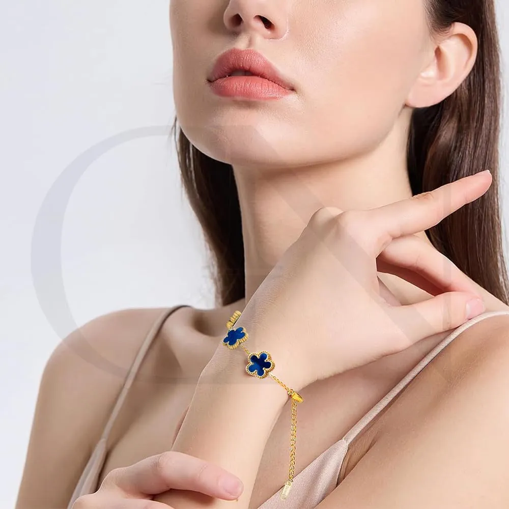 18K Gold Plated Clover Bracelet |Adjustable Bracelets| Lucky Flower Cute Link Bracelets Jewelry Gifts for Women