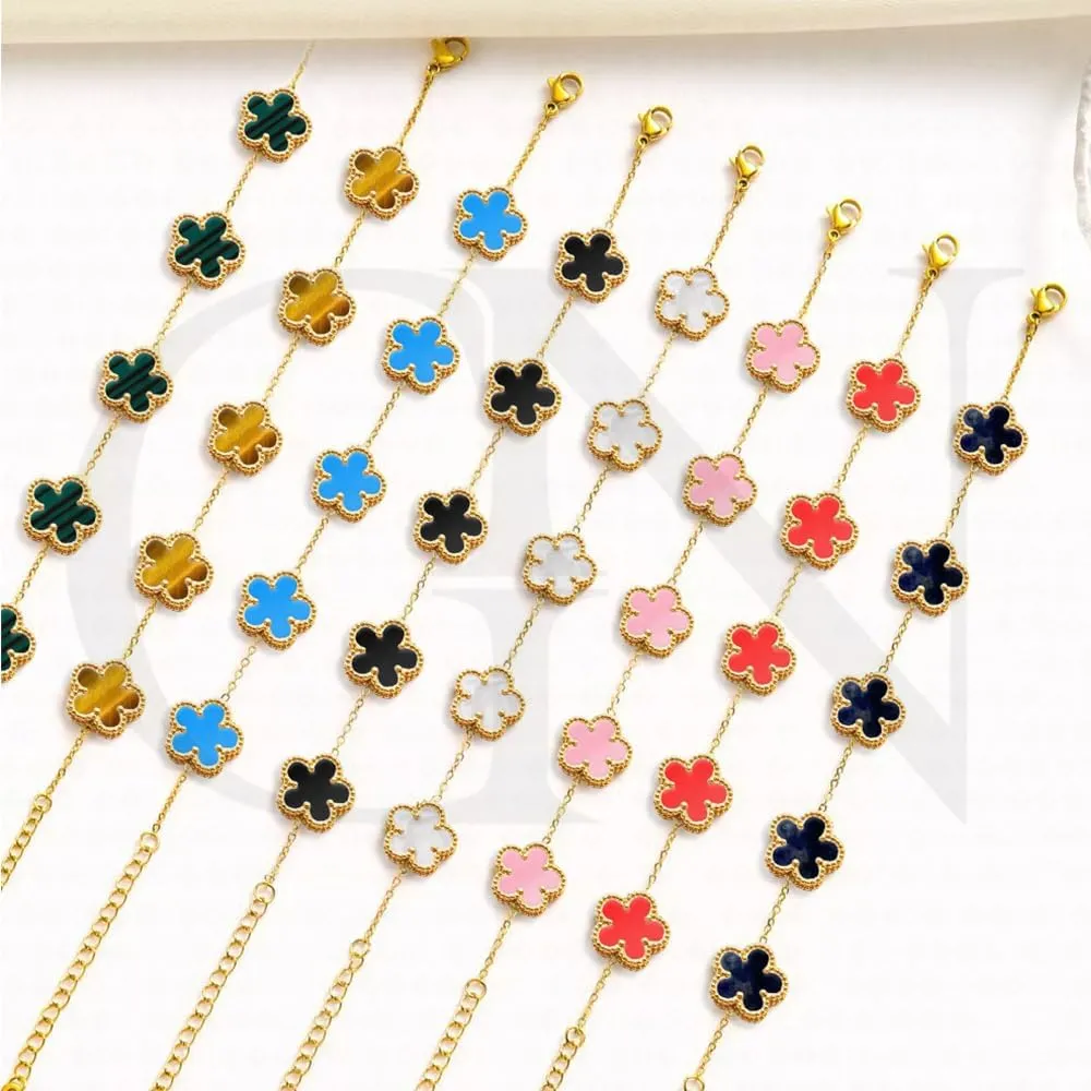 18K Gold Plated Clover Bracelet |Adjustable Bracelets| Lucky Flower Cute Link Bracelets Jewelry Gifts for Women