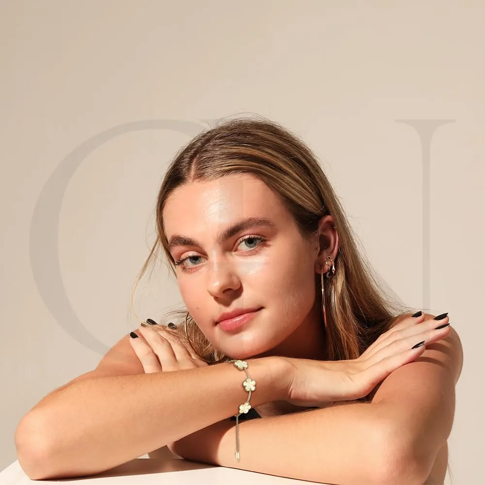 18K Gold Plated Clover Bracelet |Adjustable Bracelets| Lucky Flower Cute Link Bracelets Jewelry Gifts for Women