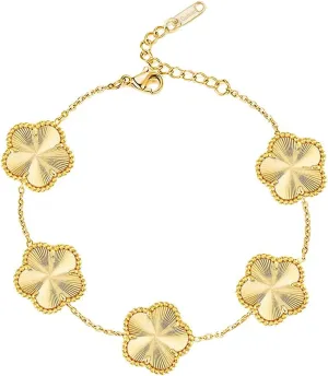 18K Gold Plated Clover Bracelet |Adjustable Bracelets| Lucky Flower Cute Link Bracelets Jewelry Gifts for Women