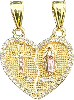 18K Gold Plated Couples Necklace Virgin Mary Necklace Jesus Necklace Heart Necklace Plated Gold Necklace Couple Jewelry for Him and Her (includes 2 necklaces), 45