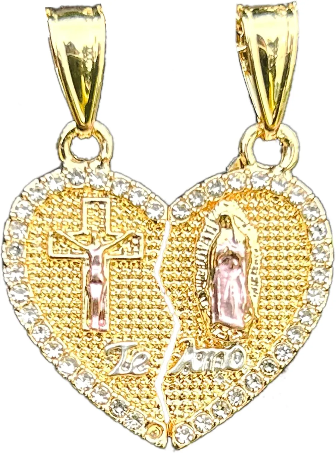 18K Gold Plated Couples Necklace Virgin Mary Necklace Jesus Necklace Heart Necklace Plated Gold Necklace Couple Jewelry for Him and Her (includes 2 necklaces), 45