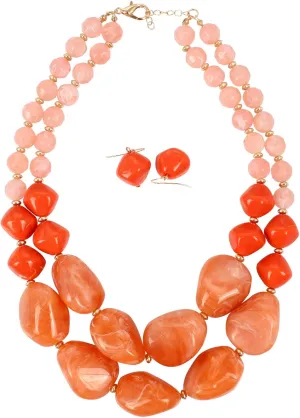 2 Layer Chunky Strand Statement Necklace Earrings Set for Women