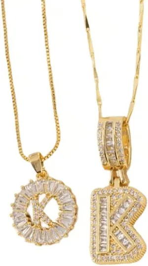 2 Pack Initial Letter Pendant Necklaces for Women, 14k Gold Plated Bling Dainty Necklaces Trendy Chunky Necklace, A-Z Round Circle Pendant Zirconia Letters Crystal Jewelry Gifts