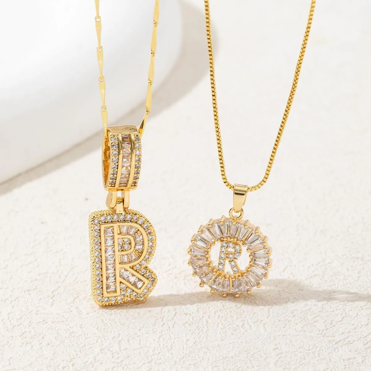 2 Pack Initial Letter Pendant Necklaces for Women, 14k Gold Plated Bling Dainty Necklaces Trendy Chunky Necklace, A-Z Round Circle Pendant Zirconia Letters Crystal Jewelry Gifts