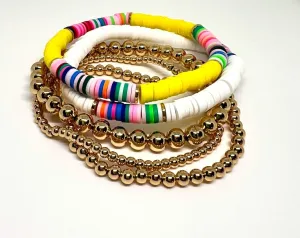 2 Pack Set 10PCS Handmade Rainbow Clay Bracelet Beaded Polymer Clay With Elastic Bracelet For Women Great Multi-Pack Value Friendship Bracelet