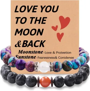 2 Pcs Crystal Matching Couple Bracelets, Natural Stone Bracelet for Her/Him Friendship Bracelet Gifts for Girlfriend Wife Anniversary Birthday Engagement Mother Gift