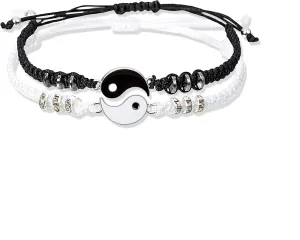 2 Pcs Yin Yang Bracelet For Women Men Best Friend Bracelets for 2 Adjustable Braide Rope Bracelet for for Couples Bff Friendship Relationship Girlfriend Valentines Jewelry Gift