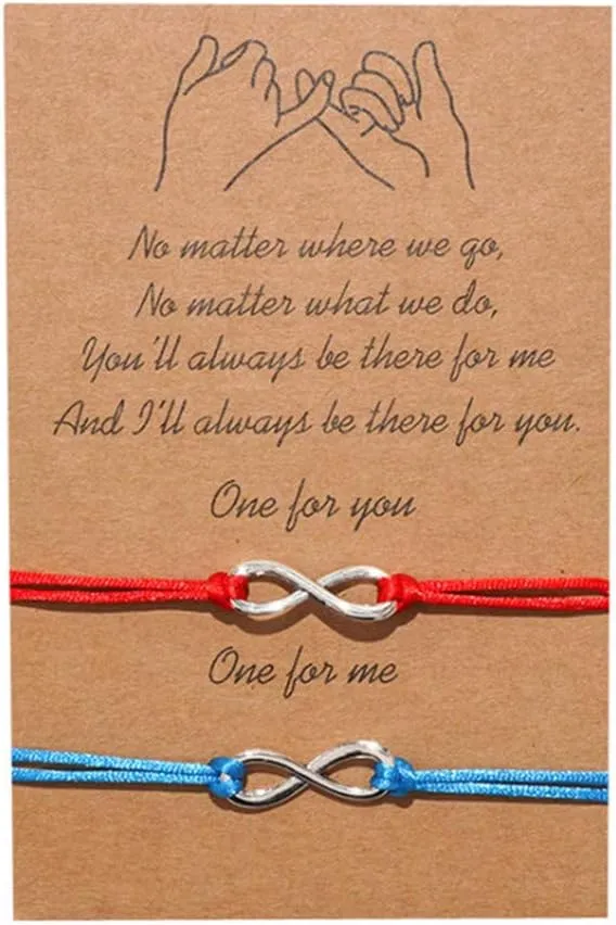 2-Piece Pinky Promise Bracelets Friendship Couple Distance Matching Graduation Bracelet Gift Bohemia, Blue Red