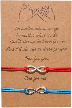 2-Piece Pinky Promise Bracelets Friendship Couple Distance Matching Graduation Bracelet Gift Bohemia, Blue Red