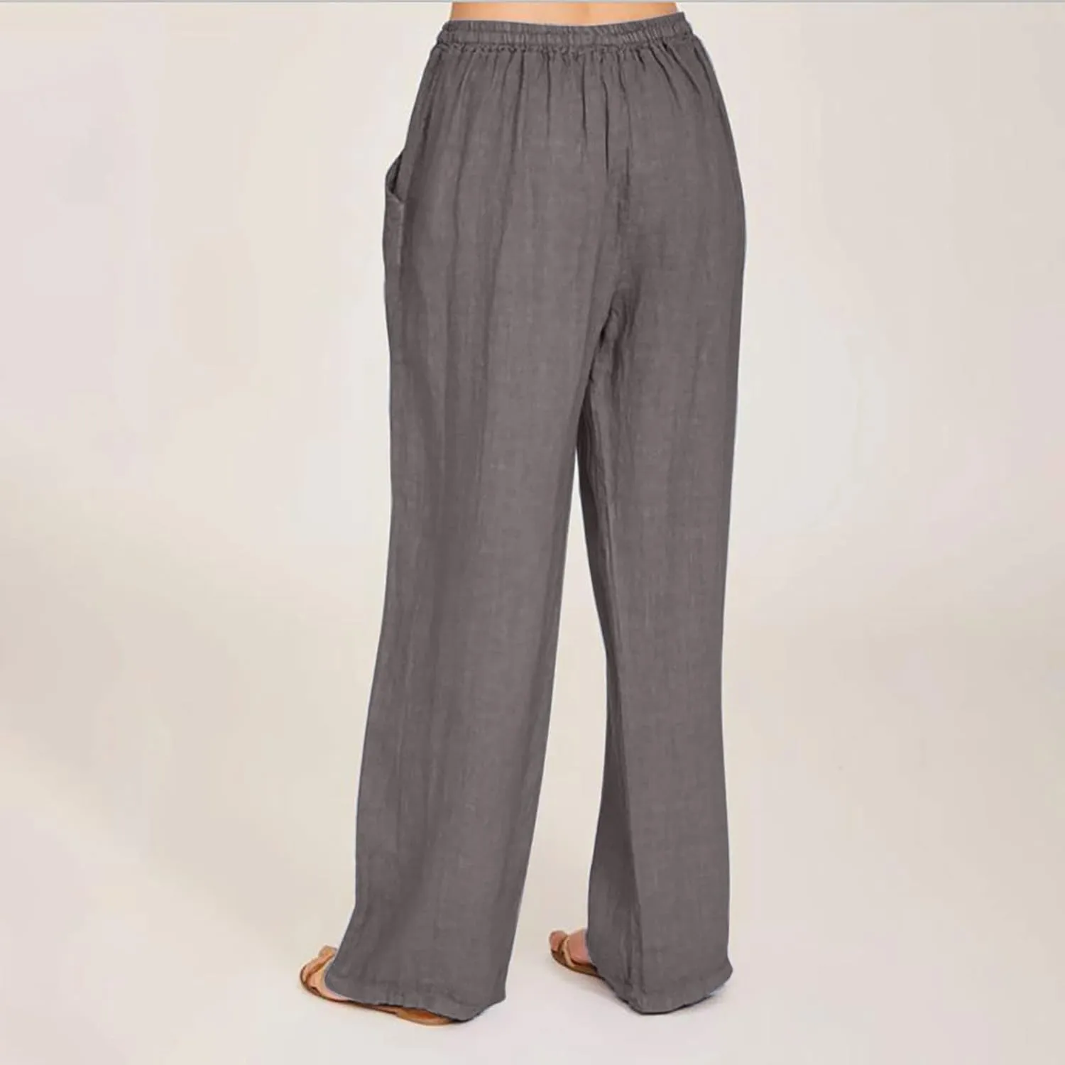 2024 Fashion Cotton Linen Pants Women's Summer Casual Drawstring Wide Leg Palazzo Pants Loose Comfy Trousers Pockets