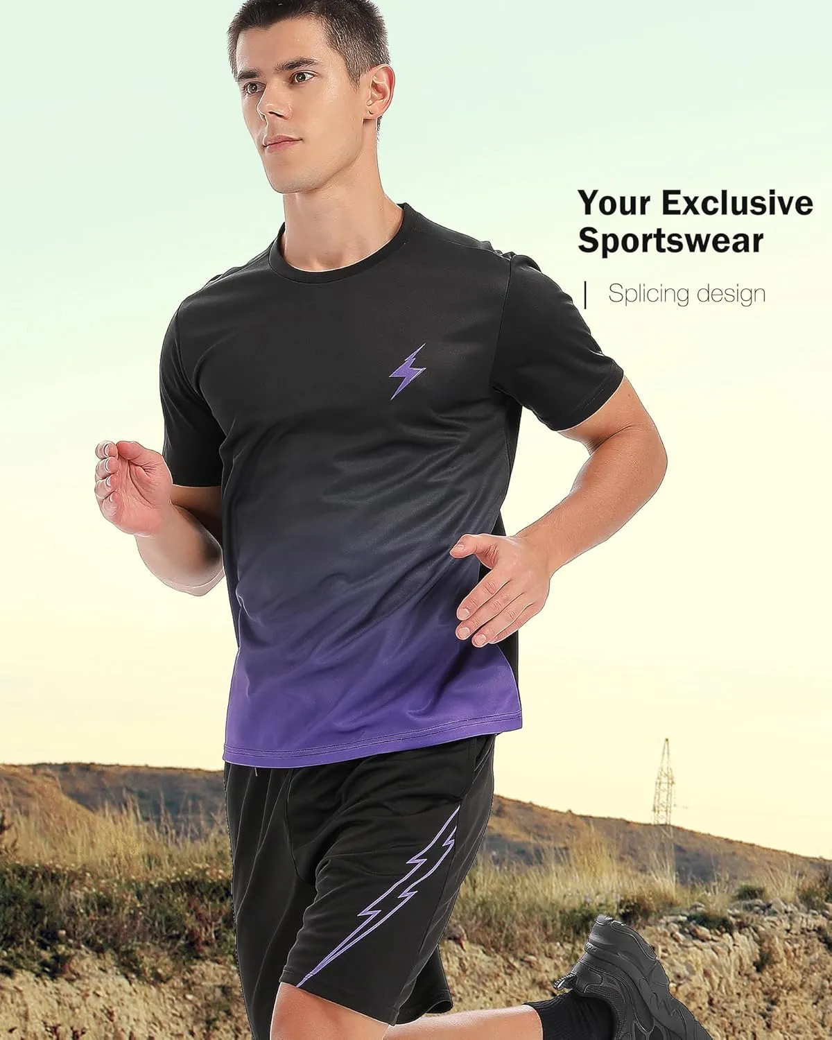 2Pack Mens Active Quick Dry Crew Neck T Shirts | Athletic Running Gym Workout Short Sleeve Tee Set