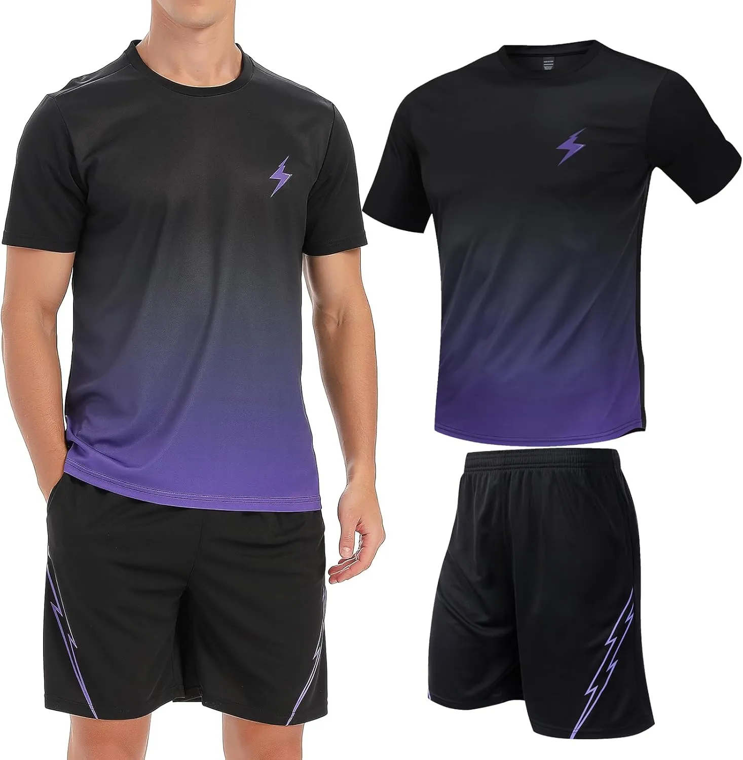 2Pack Mens Active Quick Dry Crew Neck T Shirts | Athletic Running Gym Workout Short Sleeve Tee Set