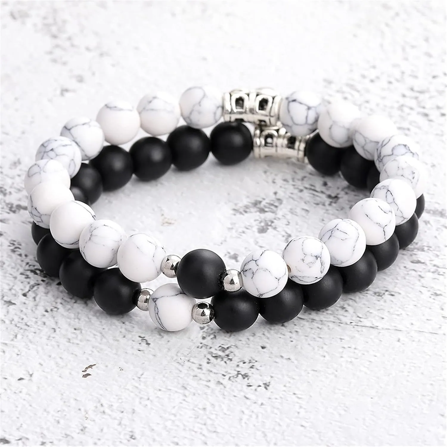 2Pcs Natural Stone Chakra Tiger Eye Beads Bracelet Couples Matching Frosted Stone Bracelet for Women Men Best Friend Lovers Friendship Unisex Jewelry Gift