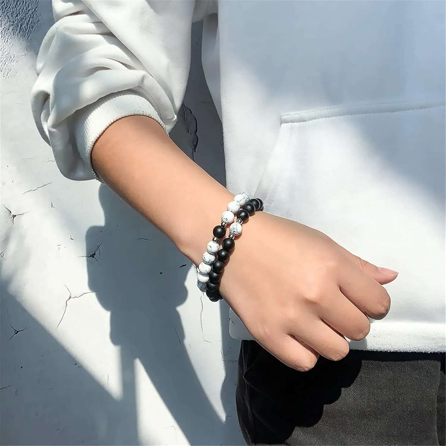 2Pcs Natural Stone Chakra Tiger Eye Beads Bracelet Couples Matching Frosted Stone Bracelet for Women Men Best Friend Lovers Friendship Unisex Jewelry Gift