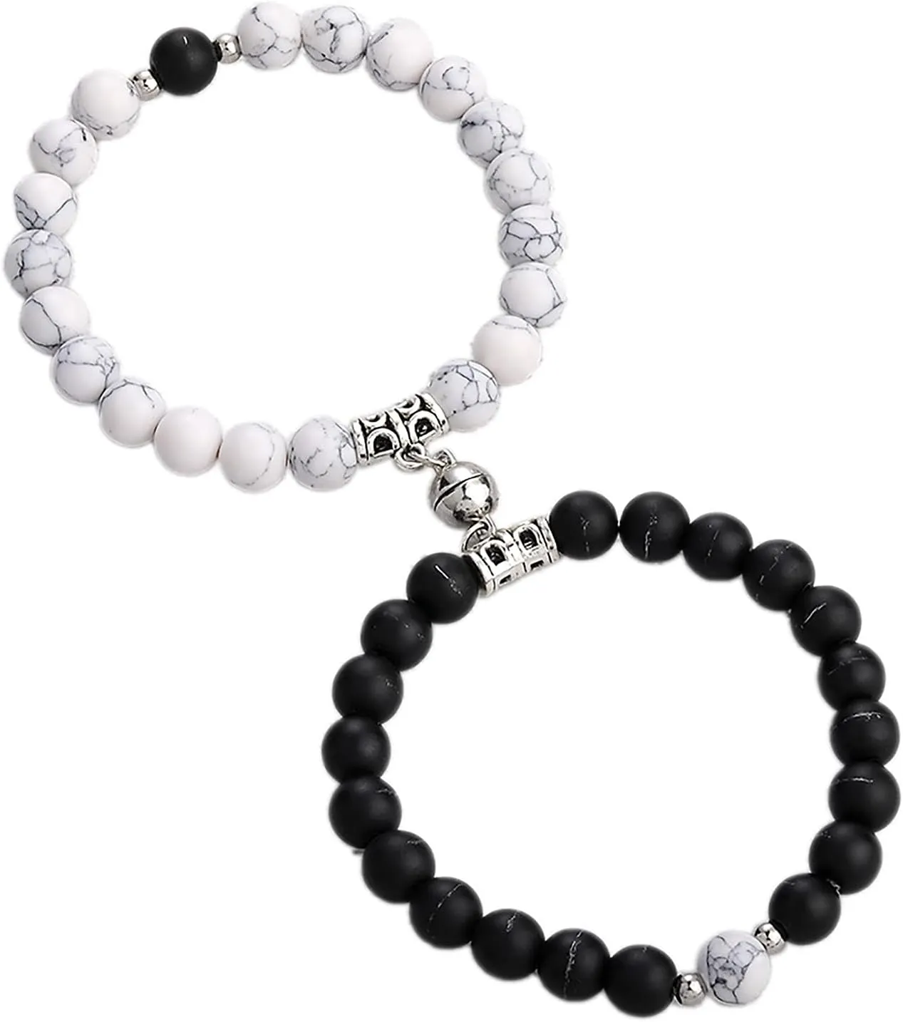 2Pcs Natural Stone Chakra Tiger Eye Beads Bracelet Couples Matching Frosted Stone Bracelet for Women Men Best Friend Lovers Friendship Unisex Jewelry Gift