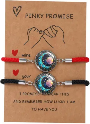 2pcs Sun and Stars Moon Couples Bracelets Pinky Promise Friendship Bracelets Set Gift for Valentine's Day Bracelet for Partners