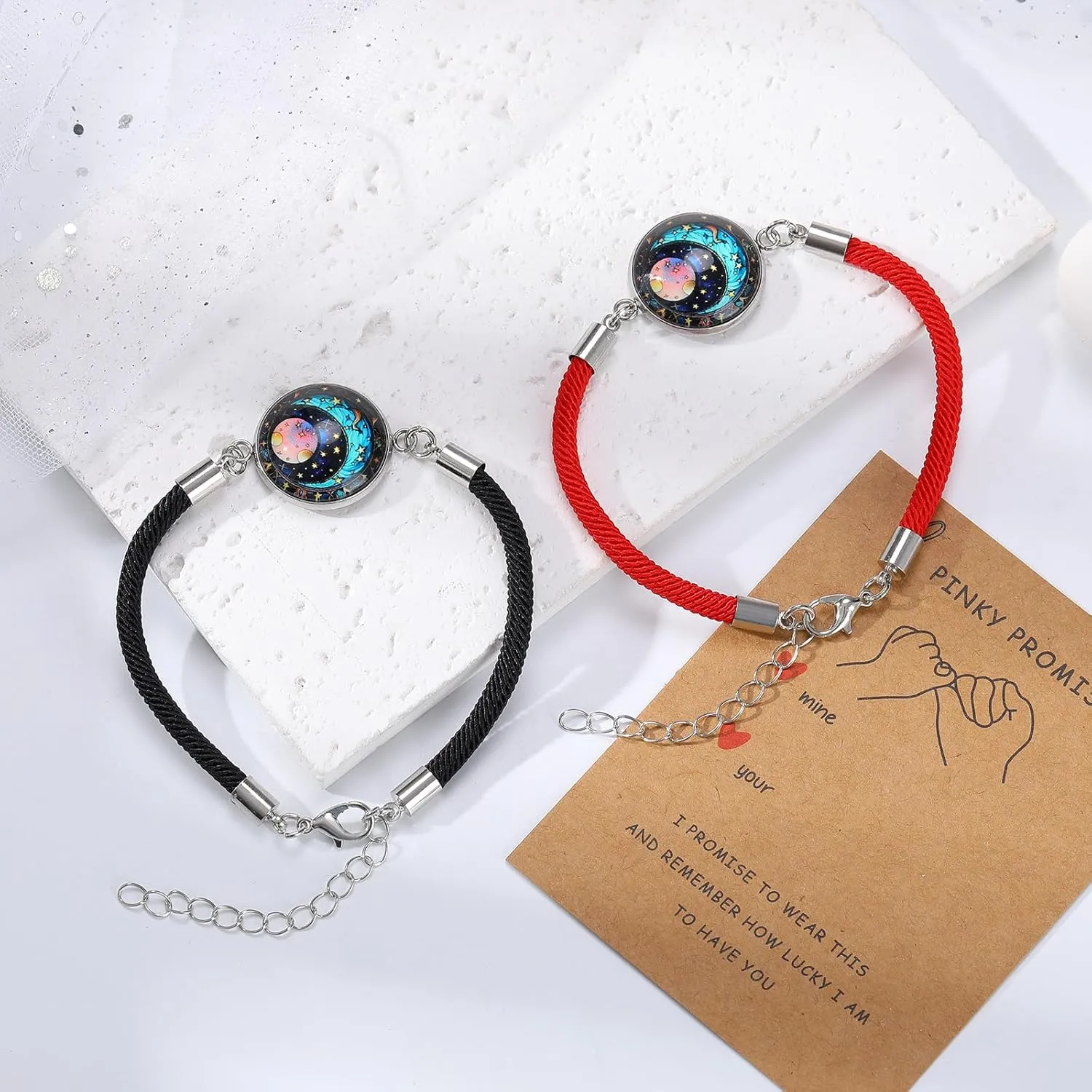 2pcs Sun and Stars Moon Couples Bracelets Pinky Promise Friendship Bracelets Set Gift for Valentine's Day Bracelet for Partners