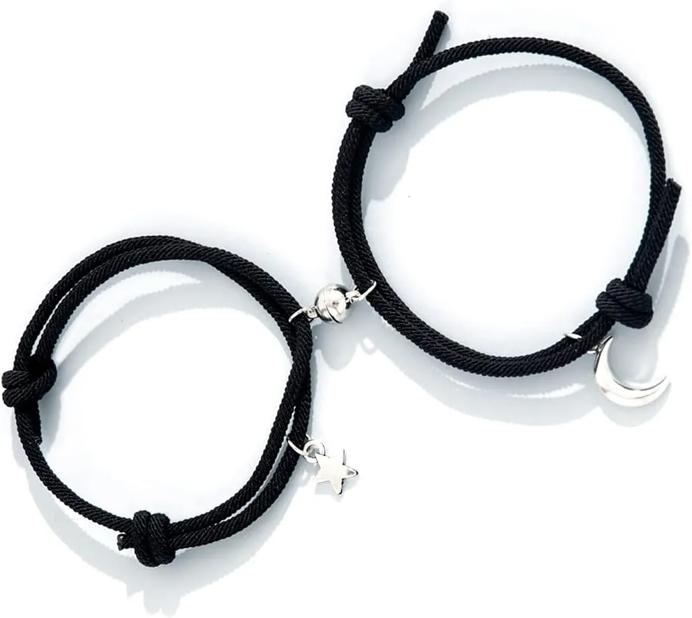 2pcs/set Moon Star Charms Bracelets Woven Thread Adjustable Bracelets for Women Men Couple Lover Bestfriend Gift