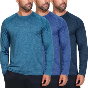 3 Pack Moisture-Wicking Long Sleeve T-Shirts for Men - Lightweight Quick-Dry Casual Tee Shirt for Gym Workout Running
