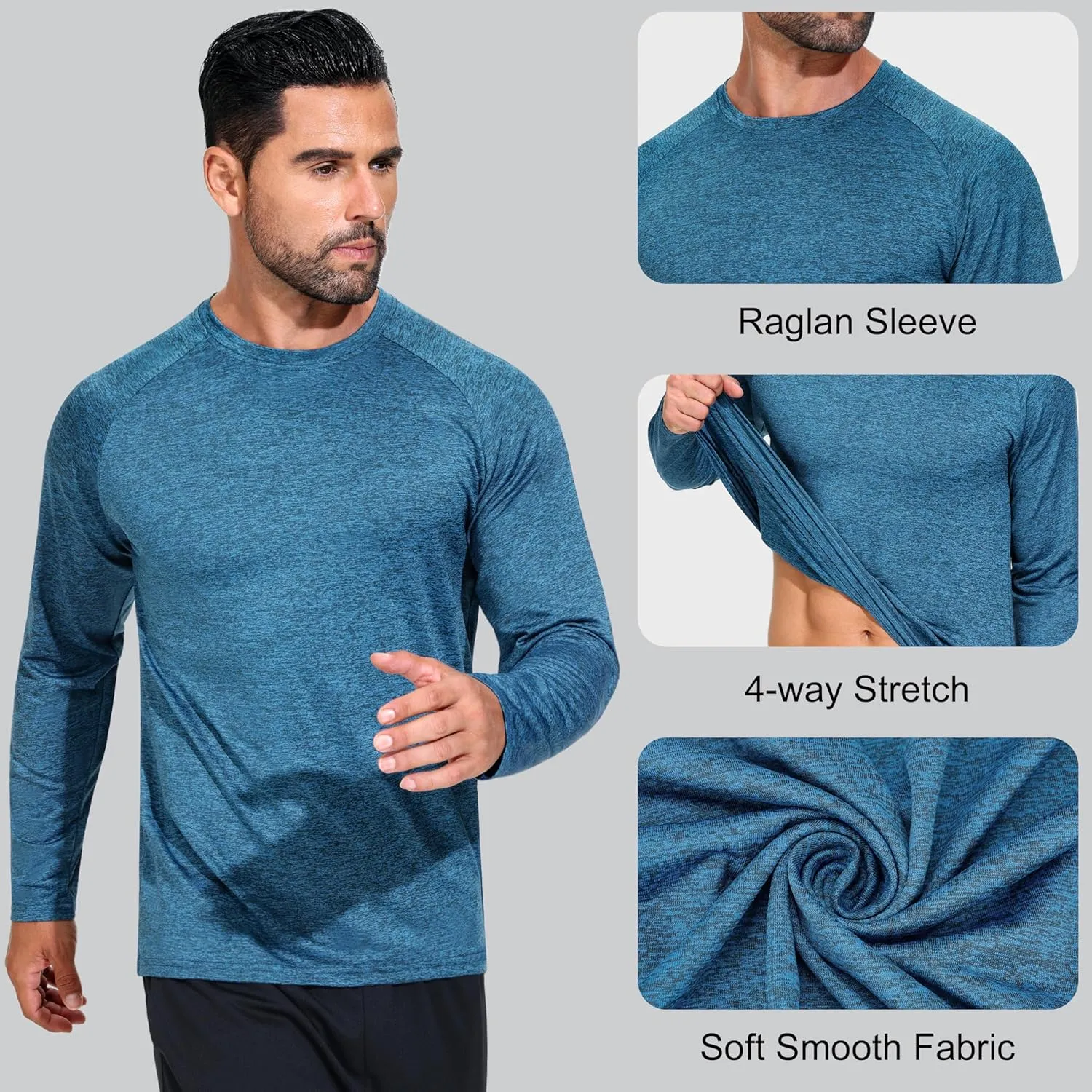 3 Pack Moisture-Wicking Long Sleeve T-Shirts for Men - Lightweight Quick-Dry Casual Tee Shirt for Gym Workout Running