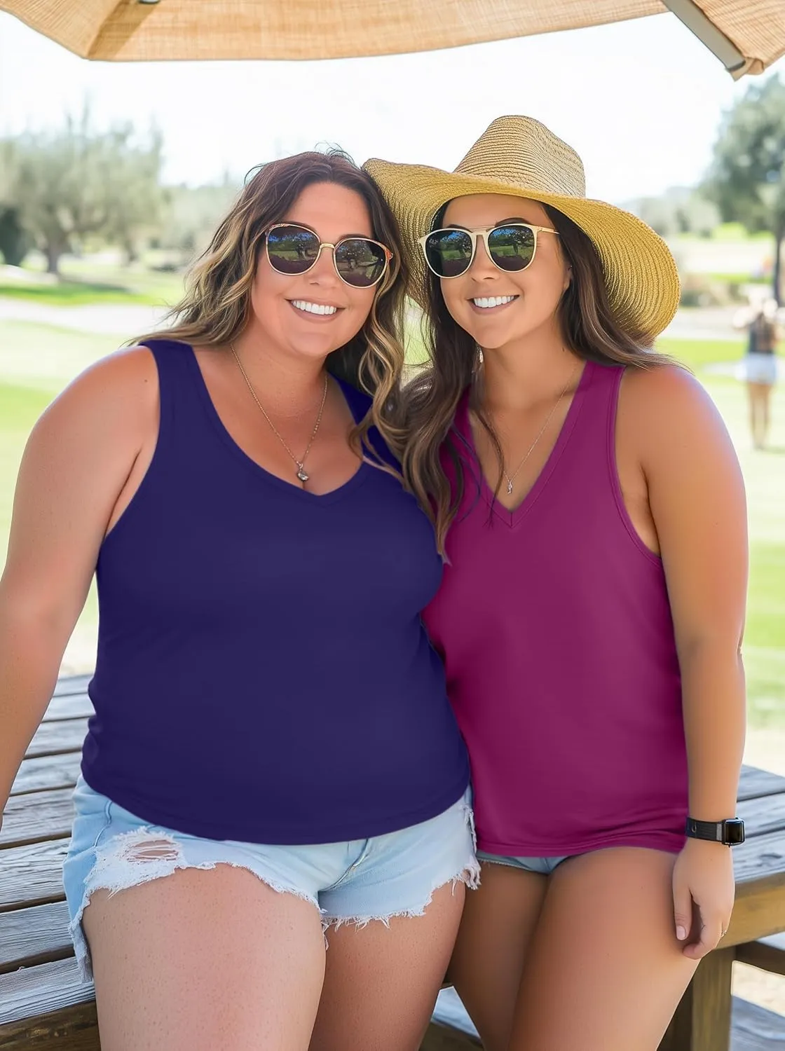 3 Pack Women's Plus Size V Neck Tank Tops Sleeveless Loose Fit Summer Tees Casual Trendy Basic T-Shirts Flat Hem