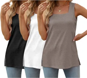 3 Pack Womens Tank Tops Summer Square Neck Tee Casual Sleeveless T Shirts 2025 Fashion Beach Vacation Clothes