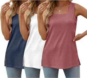 3 Pack Womens Tank Tops Summer Square Neck Tee Casual Sleeveless T Shirts 2025 Fashion Beach Vacation Clothes