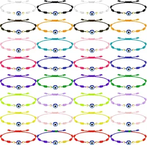 32 Pieces Evil Eye Bracelets Adjustable Evil Eye String Knot Bracelet Good Luck Amulet Bangle Braided Rope Charm Strand for Women Men