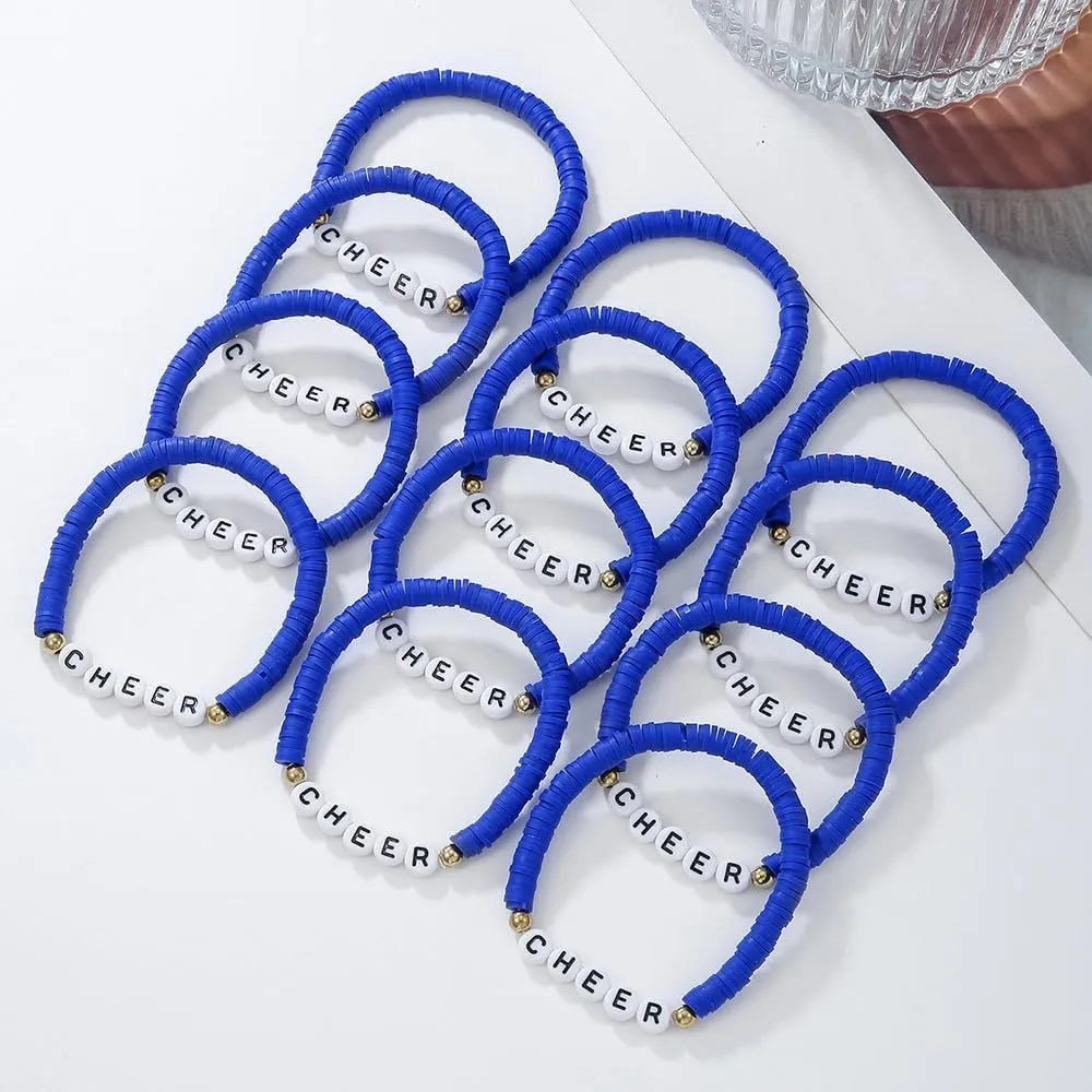 4-5PCS Cheer Gifts Bracelets Polymer Clay Cheerleader Gifts Bulk for Team Layering Colorful Friendship Bracelets Set